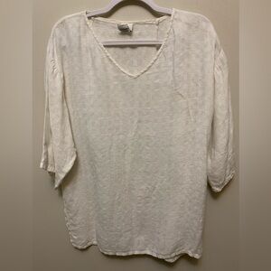 EILEEN FISHER Oversized Cream Linen Textured Blouse